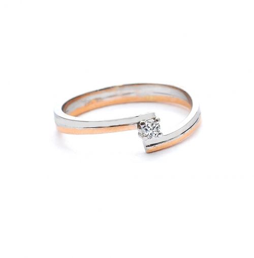 Inel de logodna din aur alb și roz de 14K cu diamant de 0.05 ct