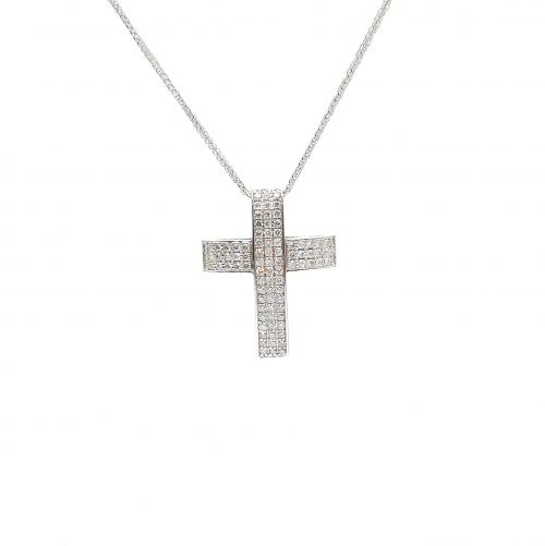 Cruce din aur alb de 14K  cu diamant alb 0.68 ct