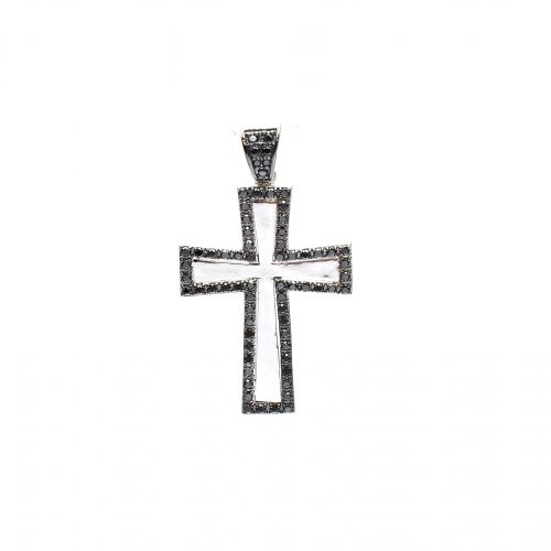 Cruce din aur alb de 14K  cu diamant negru 0.66 ct