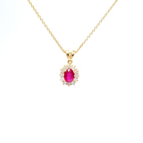 Yellow gold necklace with diamonds 0.42 ct and ruby 1.40 ct
