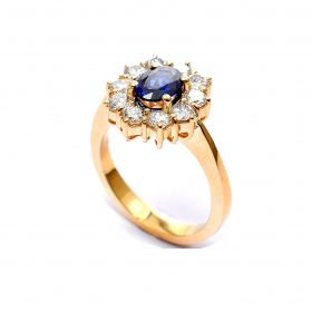 Inel din aur  galben cu diamante 1.16 ct și safir 1.14 ct