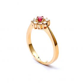 Inel din aur galben de 14K cu diamante  0.38 ct și rubin 0.21 ct