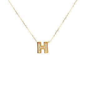 Colier litera H din aur galben de 14K cu zirconiu