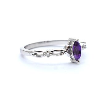 White gold ring with diamonds 0.04 ct and amethyst 0.25 ct