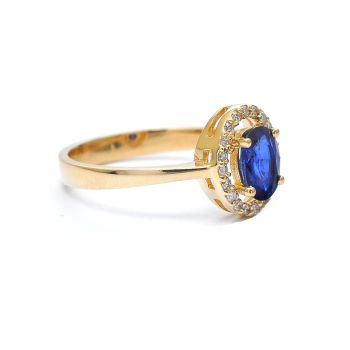 Yellow gold ring with diamonds 0.14 ct and sapphyre 0.74 ct