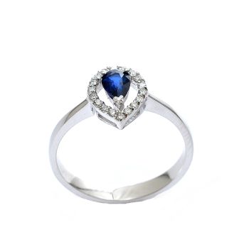 White gold ring with diamonds 0.13 ct and sapphyre 0.40 ct