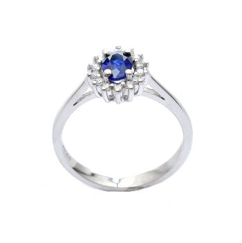 White gold ring with diamonds 0.15 ct and sapphyre 0.51 ct