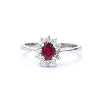 White gold ring with diamond 0.22 ct and ruby 0.46 ct