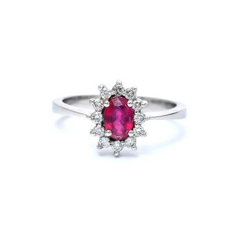 White gold ring with diamond 0.22 ct and ruby 0.71 ct