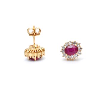 Yellow gold earrings with diamonds 0.82 ct and ruby 2.79 ct