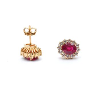 Yellow gold earrings with diamonds 1.08 ct and ruby 3.30 ct