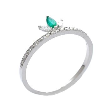 White gold ring with diamond 0.20 ct and emerald 0.09 ct