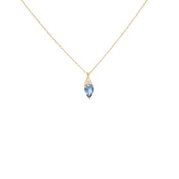 Yellow gold necklace with blue topaz and zircons